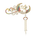 Alloy Enamel Phoenix Brooch Pin With Zircon Tassel For Apparel view 2