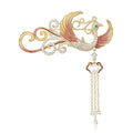 Alloy Enamel Phoenix Brooch Pin With Zircon Tassel For Apparel view 1