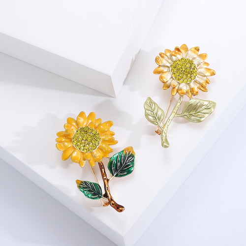 Enamel Alloy Sunflower Brooch Pin For Sweaters And Cardigans