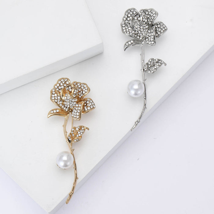 Alloy Rhinestone Rose Brooch Pin For Women Clothing Decoration