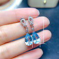 New Simulated Aquamarine Zircon Long Dangle Earrings For Women, Teardrop Pear Elegant Earrings view 5
