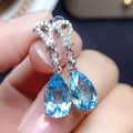 New Simulated Aquamarine Zircon Long Dangle Earrings For Women, Teardrop Pear Elegant Earrings view 1