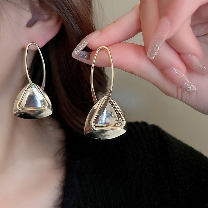 Copper Hollow Triangle Drop Earrings For Women Fashion OL Geometric Metal Stud Dangle Style