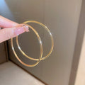 Metal Open Circle Hoop Earrings With Silver Pin, Geometric Statement Retro OL Style view 4