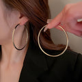 Metal Open Circle Hoop Earrings With Silver Pin, Geometric Statement Retro OL Style view 1