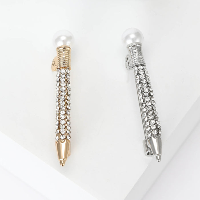 Alloy Pearl Rhinestone Pen Brooch Pin For Suit Decoration