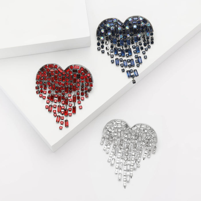 Alloy Rhinestone Heart Tassel Chain Brooch Pin For Apparel Decoration