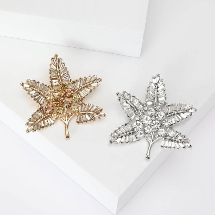 Alloy Rhinestone Leaf Brooch Pin For Baroque Garment Decoration