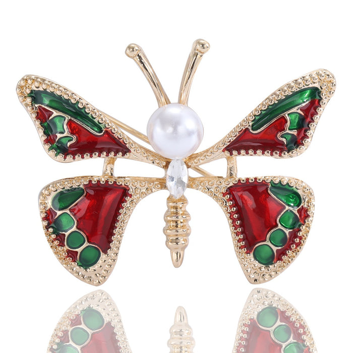 Alloy Rhinestone Enamel Red Butterfly Brooch Pin For Clothing Accessories