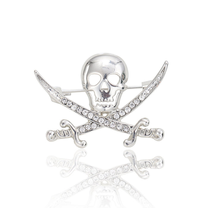 Alloy Rhinestone Skull Brooch For Halloween Costume Accessories