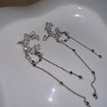 Copper Zircon Crescent C-Shaped Pearl Tassel Clip-on Earrings Korean Fashion No-Piercing Ear Cuffs view 4