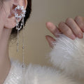 Copper Zircon Crescent C-Shaped Pearl Tassel Clip-on Earrings Korean Fashion No-Piercing Ear Cuffs view 3