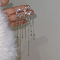 Copper Zircon Crescent C-Shaped Pearl Tassel Clip-on Earrings Korean Fashion No-Piercing Ear Cuffs view 2