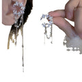 Copper Zircon Crescent C-Shaped Pearl Tassel Clip-on Earrings Korean Fashion No-Piercing Ear Cuffs view 5
