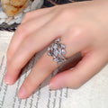 European Style Interwoven Leaf Vine Ring For Women, Octagonal Flower Zircon Statement Jewelry view 3