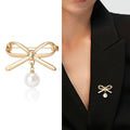 Alloy Pearl Bow Brooch Pin For Blazers And Clothing view 2