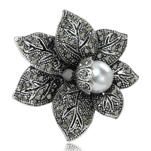 Alloy Pearl Vintage Flower Brooch Pin For Elegant Clothing