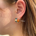 Blue Enamel Daisy Hoop Earrings Simple C Shaped Stud Earrings European Floral Jewelry view 4