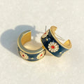 Blue Enamel Daisy Hoop Earrings Simple C Shaped Stud Earrings European Floral Jewelry view 1
