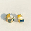 Blue Enamel Daisy Hoop Earrings Simple C Shaped Stud Earrings European Floral Jewelry view 3