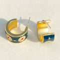 Blue Enamel Daisy Hoop Earrings Simple C Shaped Stud Earrings European Floral Jewelry view 2