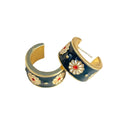 Blue Enamel Daisy Hoop Earrings Simple C Shaped Stud Earrings European Floral Jewelry view 5