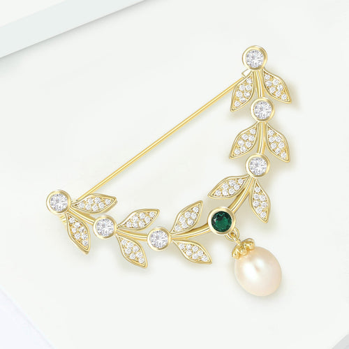Alloy Zircon Leaf Brooch Pin For Women's Suits And Coats
