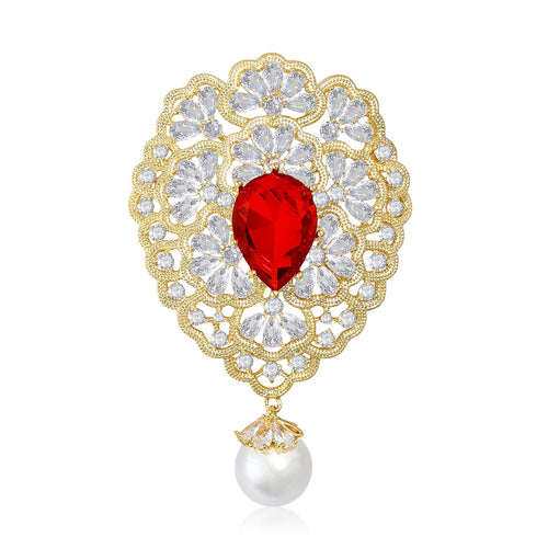 Copper Zircon Hollow Palace Brooch Pin For Winter Coats