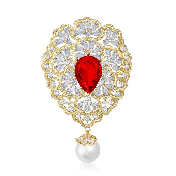 Copper Zircon Hollow Palace Brooch Pin For Winter Coats