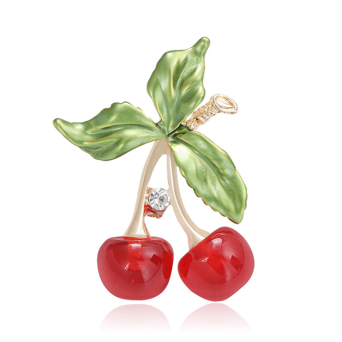 Alloy Enamel Rhinestone Cherry Brooch Pin For Women's Fashion Clothing