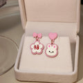 Sweet Asymmetric Lucky Rabbit Bow Heart Enamel S925 Silver Needle Women Stud Drop Earrings view 4