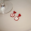 Sweet Asymmetric Lucky Rabbit Bow Heart Enamel S925 Silver Needle Women Stud Drop Earrings view 3