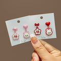 Sweet Asymmetric Lucky Rabbit Bow Heart Enamel S925 Silver Needle Women Stud Drop Earrings view 1
