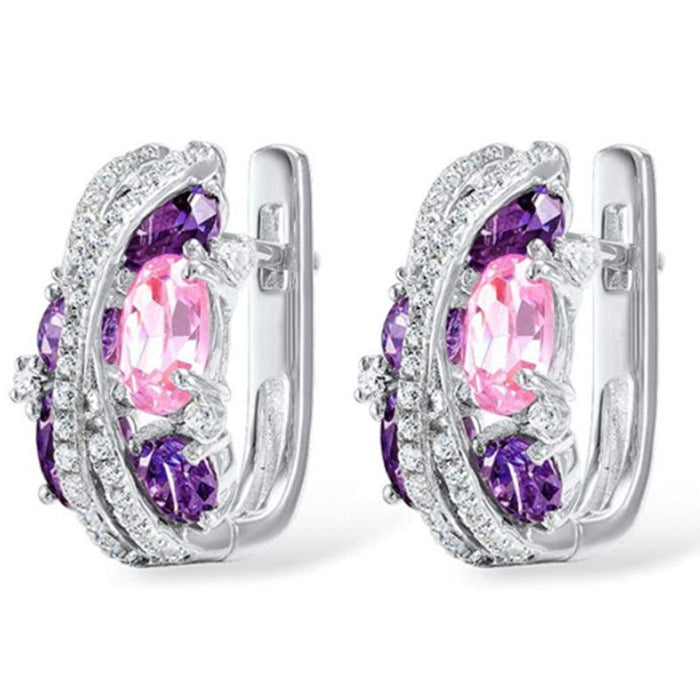 Japanese Romantic Pink Zircon Ear Cuffs With Vintage Double Layer X Hollow Design Earrings