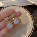 Copper Zircon Heart Bow Pearl Stud Earrings Korean Elegant OL Fashion Jewelry for Women view 3
