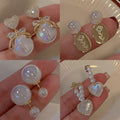 Copper Zircon Heart Bow Pearl Stud Earrings Korean Elegant OL Fashion Jewelry for Women view 1