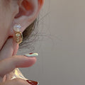 Copper Zircon Heart Bow Pearl Stud Earrings Korean Elegant OL Fashion Jewelry for Women view 4