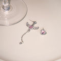 Elegant Cupid Angel Heart Wing Tassel Alloy Pink Zircon Rhinestone Asymmetric Stud Dangle Earrings view 3