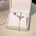 Elegant Cupid Angel Heart Wing Tassel Alloy Pink Zircon Rhinestone Asymmetric Stud Dangle Earrings view 1