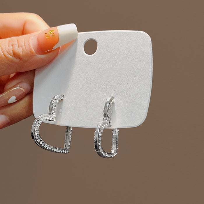 Elegant Luxury Silver Alloy Rhinestone Hollow Heart Hoop Drop Earrings For Women Fashion Party Earrings