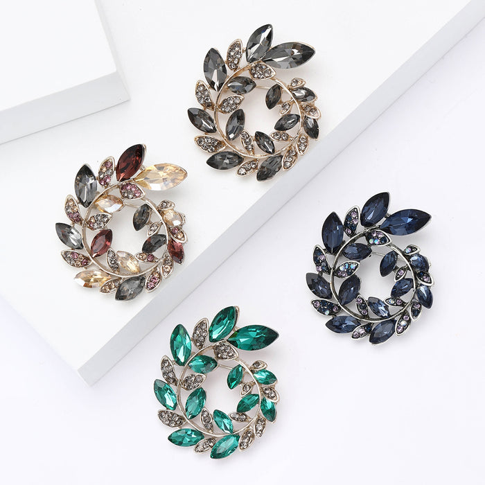 Alloy Crystal Olive Branch Wreath Brooch Pin For Women's Apparel