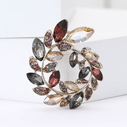Alloy Crystal Olive Branch Wreath Brooch Pin For Women's Apparel