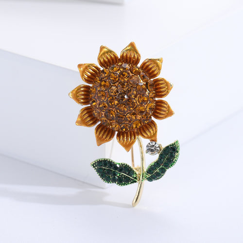 Alloy Enamel Rhinestone Sunflower Brooch For Simple Women's Apparel
