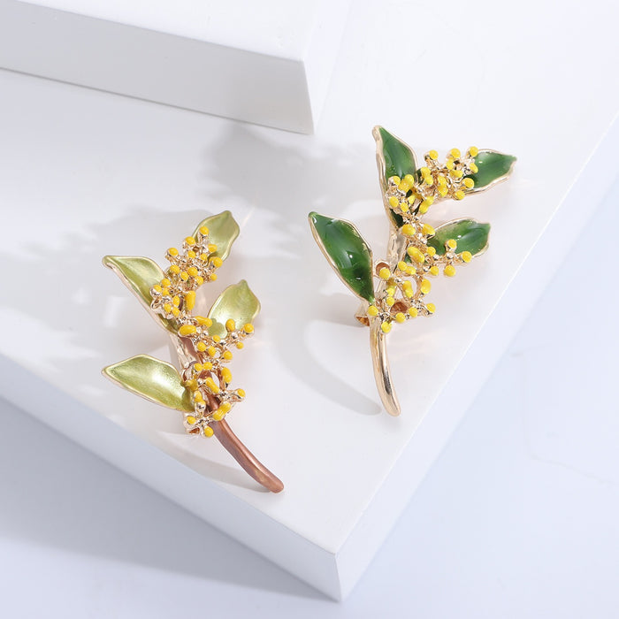 Alloy Enamel Osmanthus Branch Brooch Pendant For Women's Accessories