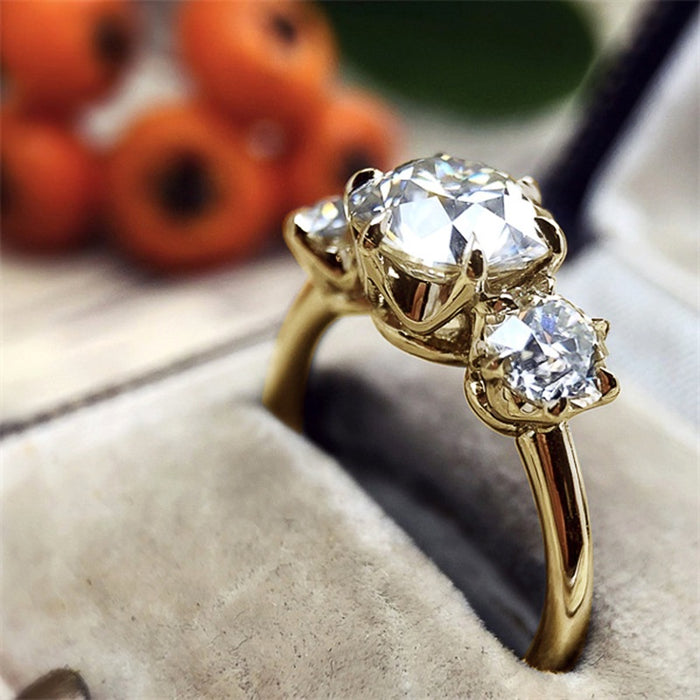 Two Tone Electroplated Zircon Inlaid Ring, Cross Border Style Fashion Hand Jewelry