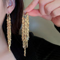 Metal Leaf Sequin Tassel Geometric Drop Earrings, European American Statement Style view 2