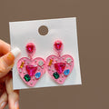 Sweet Pink Heart Drop Alloy Earrings With Colorful Crystal Rhinestone Accents Luxury Statement Earrings view 2