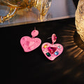 Sweet Pink Heart Drop Alloy Earrings With Colorful Crystal Rhinestone Accents Luxury Statement Earrings view 4