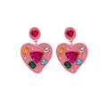 Sweet Pink Heart Drop Alloy Earrings With Colorful Crystal Rhinestone Accents Luxury Statement Earrings view 5