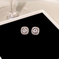 Elegant Luxury Square Zircon Rhinestone Halo Studs, Korean Sweet Hollow Design Fashion Earrings view 4